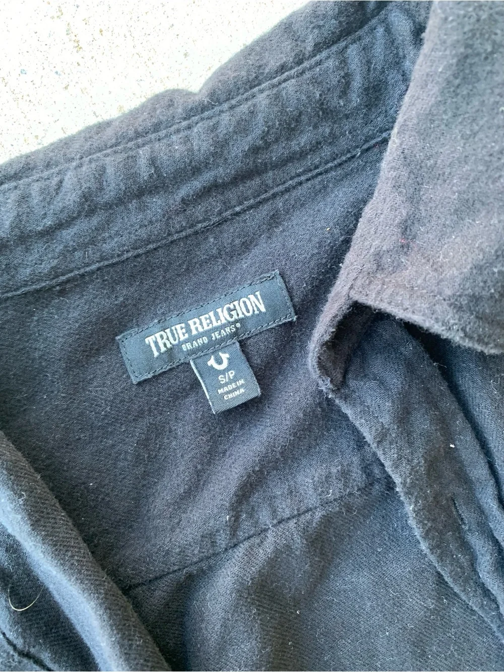 True Religion Black Long Sleeve Shirt with White Logo on Back